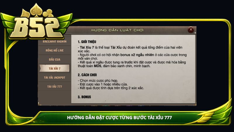 Hướng dẫn đặt cược từng bước Tài Xỉu 777
