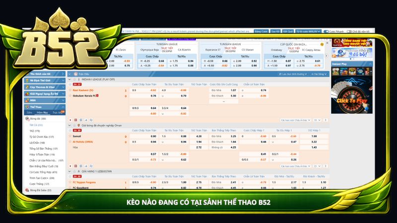 Kèo nào đang có tại sảnh thể thao B52